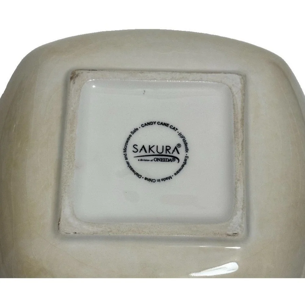 Sakura By Oneida  Candy Cane Cat Square Serving Bowl Tuxedo Cat Fiddlesticks 6